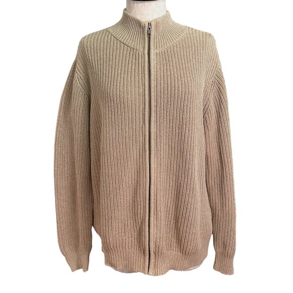 LL.. Bean Men's Cotton Zip Sweater Cardigan Khaki Large - Picture 1 of 11